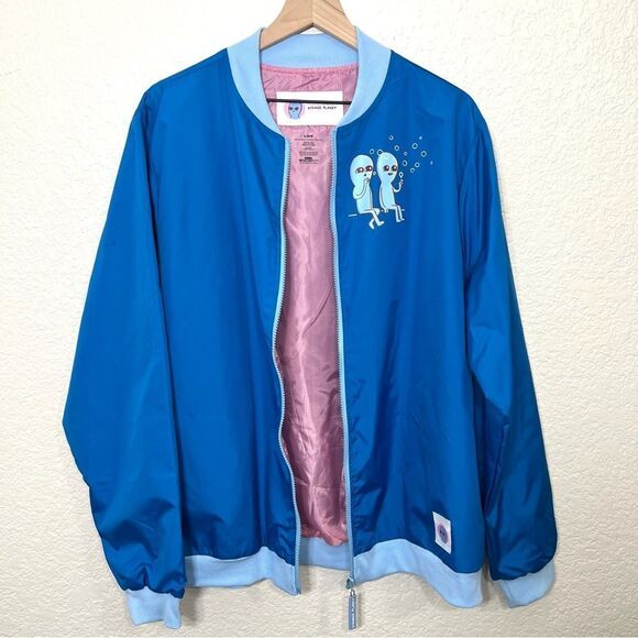 Strange Planet Nathan Pyle Alien Bubbles Blue and Pink Bomber Windbreaker Jacket - Picture 5 of 12